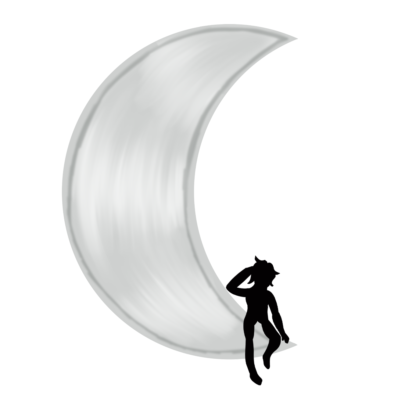 Description: A silhouetted figure sits on a crescent moon.